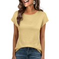 thumbnail image 2 of Womens T Shirts Summer Tops Cap Sleeve Crewneck Casual Business Blouses 2026 Spring Clothes Fashion Outfits Gold 2XL, 2 of 8