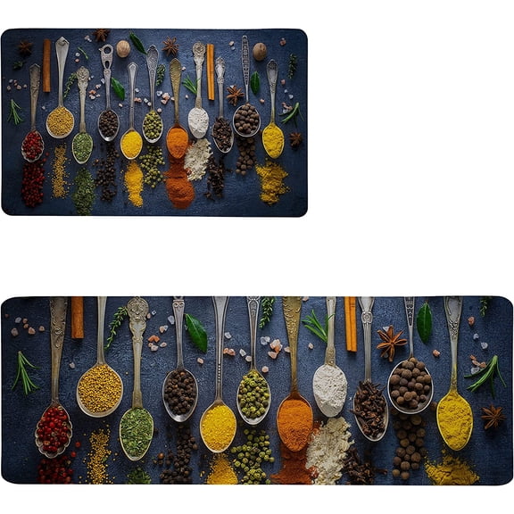 Spice Cooking Kitchen Mat Set 2 Pieces Artistic Colorful Kitchen Rug Farmhouse Non Slip Anti Fatigue Kitchen Rugs Comfort Standing Mats Runner Carpet for Sink, 17.3" x 28" 17.3" x 47"