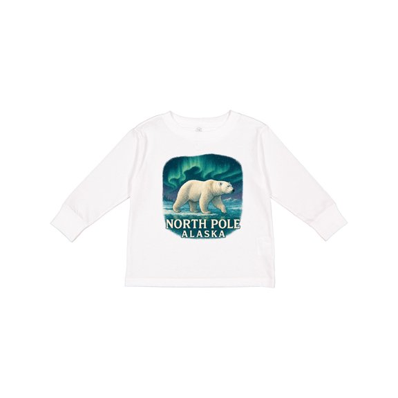 Inktastic North Pole Alaska Polar Bear Aurora Boys or Girls Long Sleeve Toddler T-Shirt