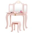 thumbnail image 1 of Gymax Ensemble Table de Maquillage et Chaise Coiffeuse Princesse et Miroir Tri-Pli Rose, 1 of 10