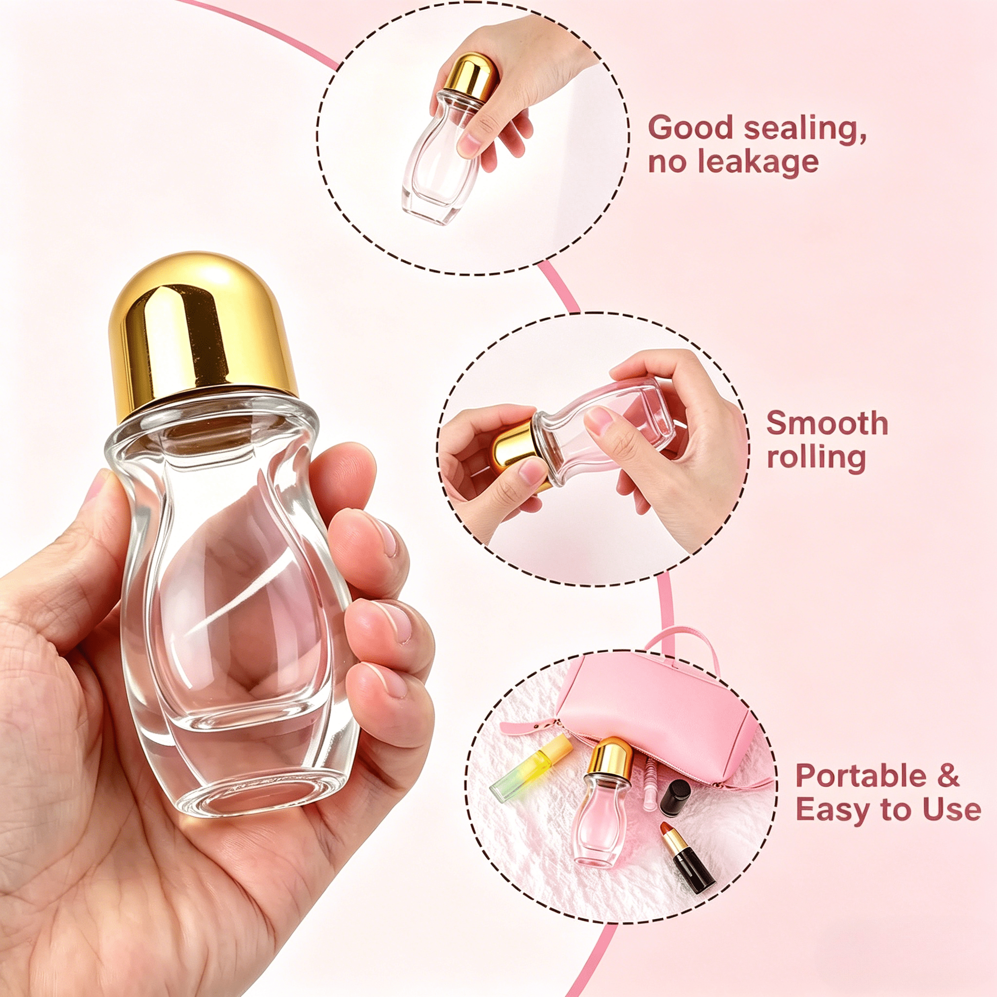 Roller Ball Bottle 30ml Hourglass Shape 5 Pack, Essential Oil Roller Set with Golden Funnel & Bottle Opener, Bulk Refillable Travel Bottles