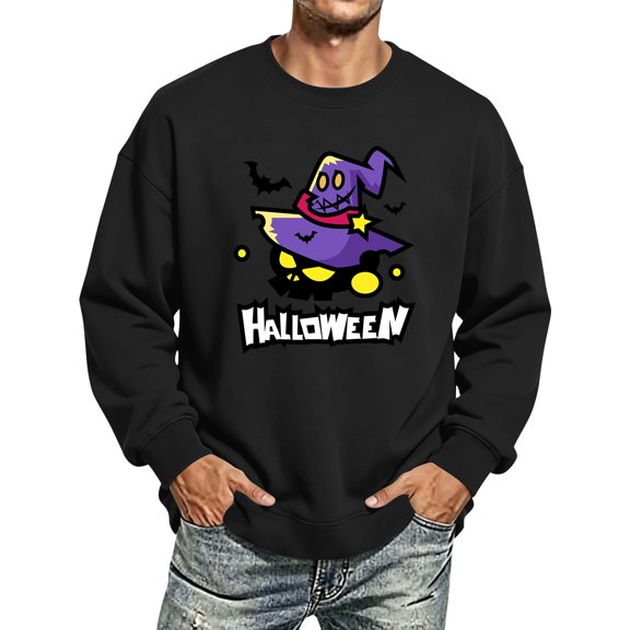 Halloween Sweatshirt for Men Pumpkin Ghost Printed Casual Long Sleeve Spooky Pullover Sweatshirts Fall Winter Stylish Comfortable T-Shirts Black XXL