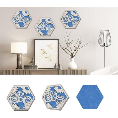 1 Pc Art Acoustic Panels Gears Cutout Blue Felt Wooden Soundproof Wall Panels Decorative Sound Absorbing Panels Acoustic Treatment for Living Room Bedroom Wall Decorations DIY