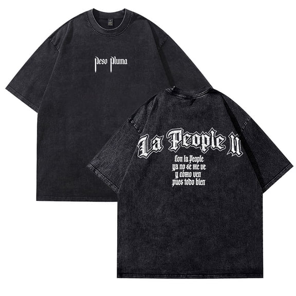 Peso Pluma Merch La People II Vintage Washed Cotton Dirtyfit T-Shirt Oversized Black Graphic Tee