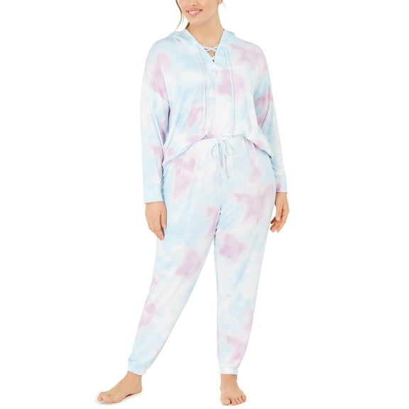 Jenni Womens Plus Size Printed Lace-up Hoodie & Pants Pajama Set Size 2X