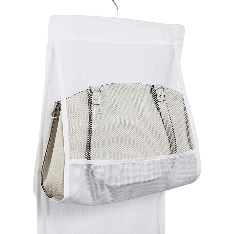 2-Pack Fabric Mesh 8-Pocket Hanging Handbag Purse Storage Organizer for  Closet, White 48x13.8