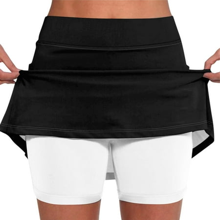 SKSloeg Womens Skorts with Pockets Tummy Control Plus Size Skorts for Women High Waist Athletic Sports Pants Skirt Casual Shorts Color Block Patchwork Black XXXL