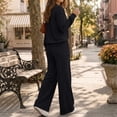 thumbnail image 4 of SUNBS 2 Piece Sets for Women Fall Outfits Lounge Sets Crew Neck High Waist Wide Leg Pants for Travel Airport Casual Clothes, 4 of 9
