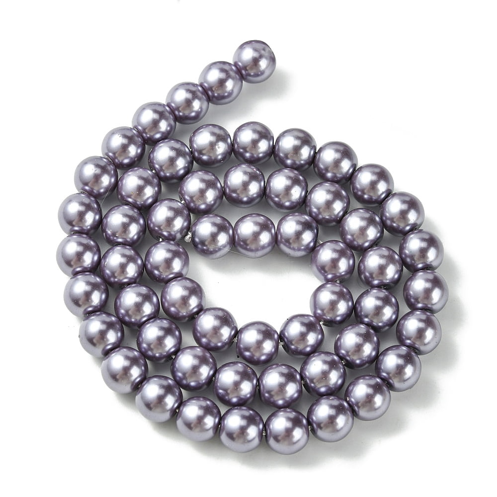 10Strand Eco-Friendly Dyed Glass Pearl Round Beads Strands Grade A Cotton Cord Threaded Medium Purple 8mm Hole: 1.2~1.5mm about 52pcs/strand 15 inch