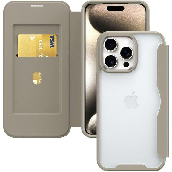 Case for iPhone 14 Plus,Clear Back Design Heavy Duty Drop Protection Anti Theft Flip Leather Wallet Cover with Card Holder Shockproof Phone Case for iPhone 14 Plus,6.7 Inch 2022 (Khaki)
