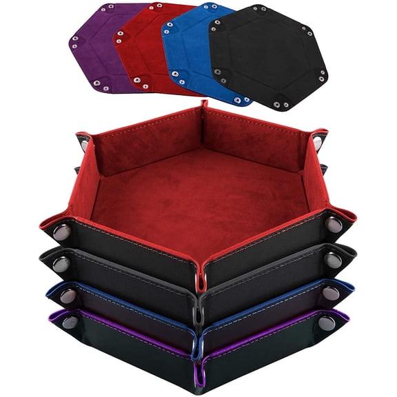 2 Pieces Dice Tray Set Foldable Dice Trays Hexagon Dice Rolling Tray PU Leather Dice Holder for Dice Games