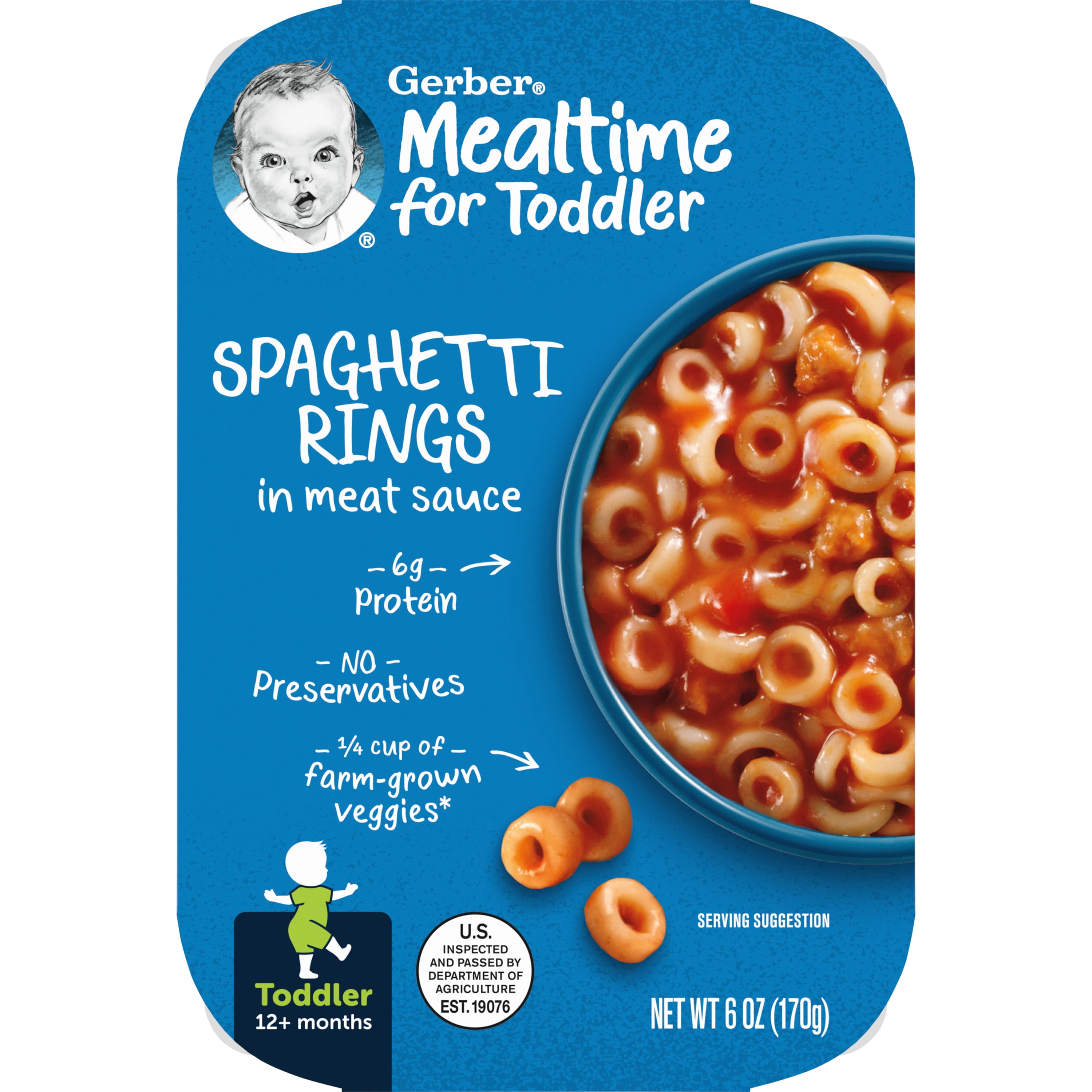 Gerber Mealtime for Toddler, Spaghetti Rings in Meat Sauce Toddler Food, 6 oz Tray