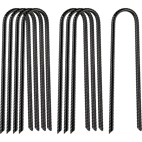 VASGOR 8Pcs 12” x 2” Trampolines Wind Stakes Black Powder Coated Rebar Steel - Heavy Duty U Shape Ground Anchors for Camping Tent - Garden Staples – Trampoline Pins - Sharp End