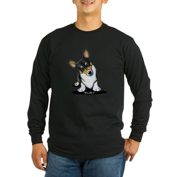 CafePress - Kiniart Tricolor Corgi Long Sleeve Dark T Shirt - Long Sleeve Dark T-Shirt