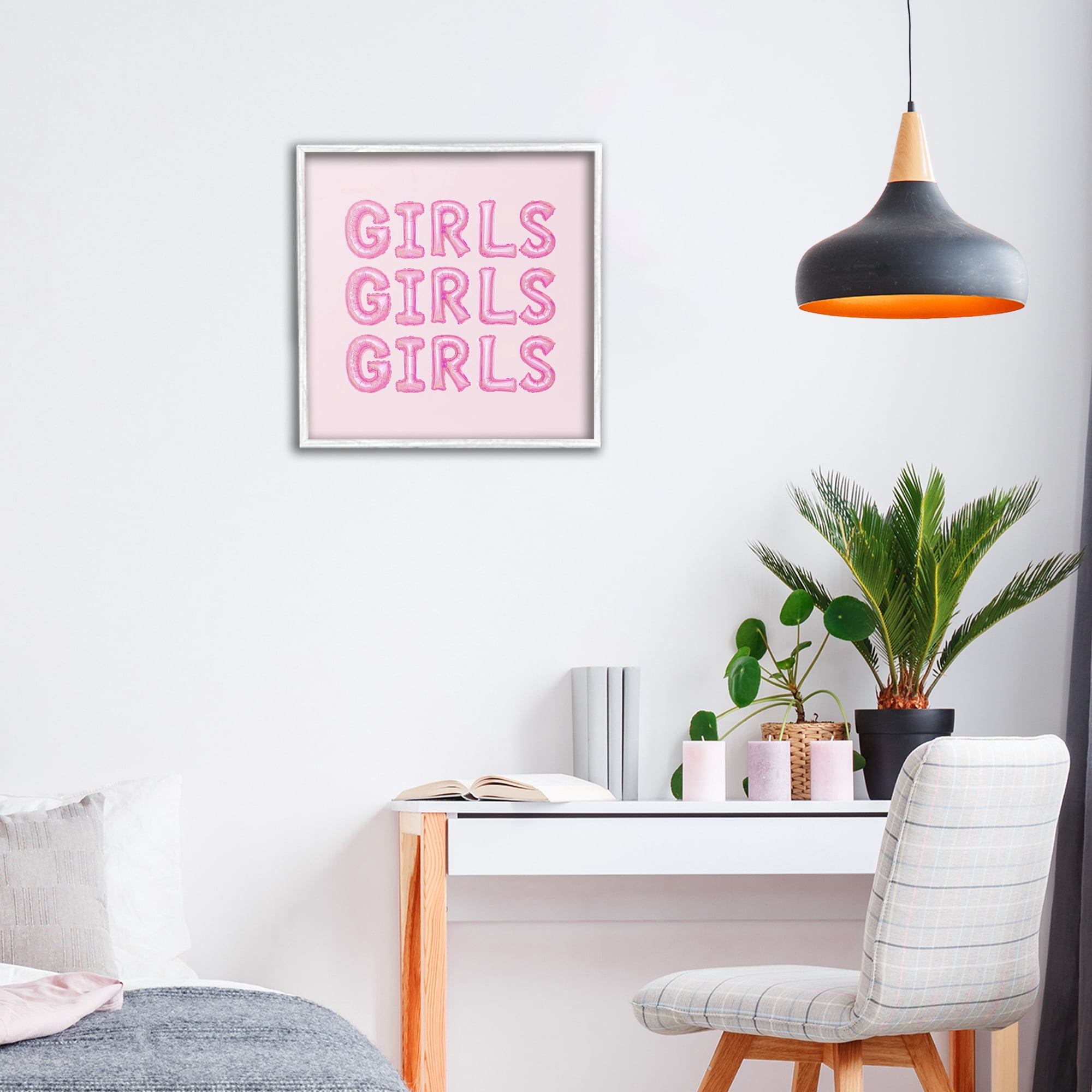 Stupell Industries Girls Letters Party Balloons White Framed Giclee Art, design by LISH Creative