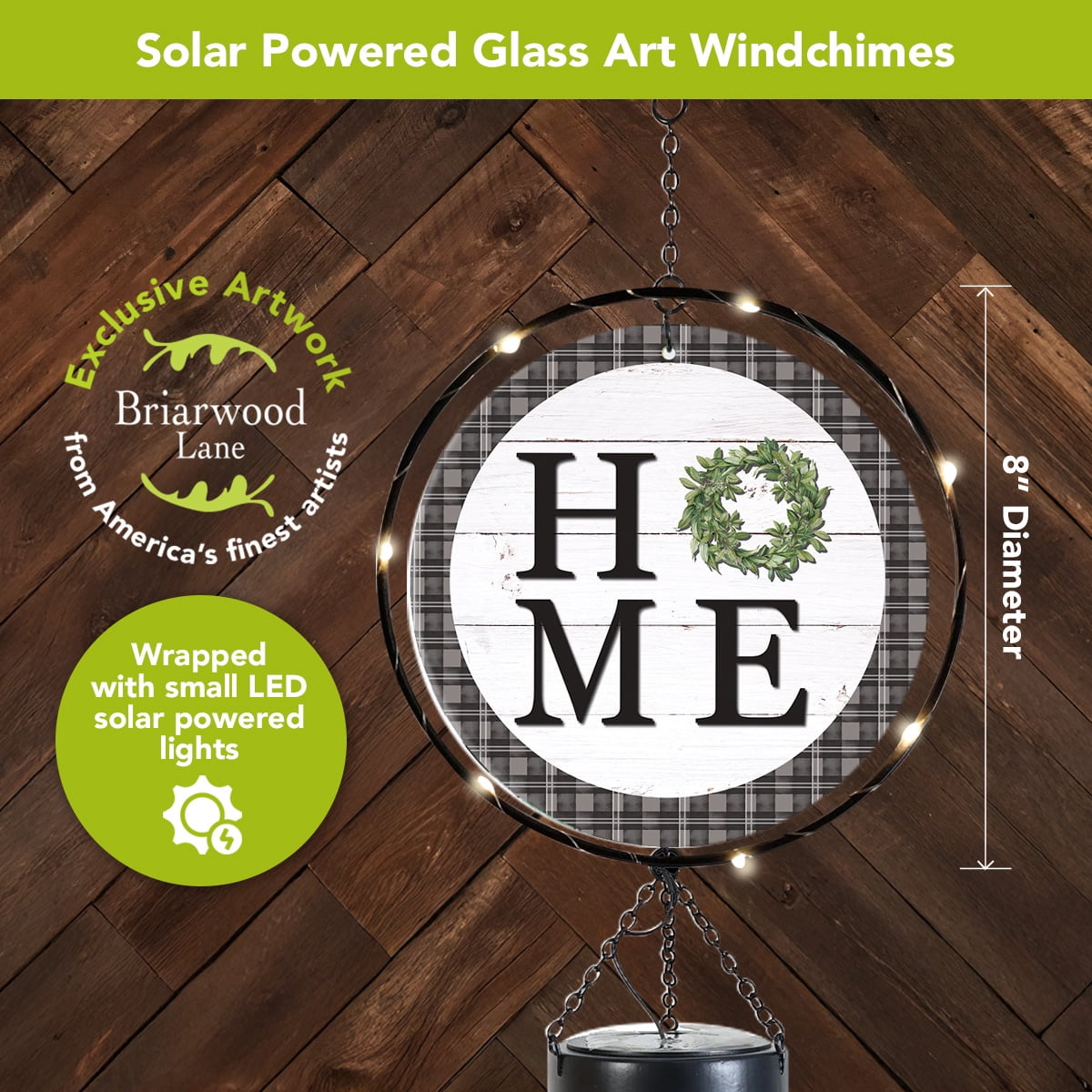 Briarwood Lane Everyday LED Illuminated Solar Powered Glass Suncatcher  Wind Chime 37x8 Home Wind Chime For Outdoors Melodic Metal Windchimes Wind-Chimes