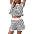 thumbnail image 5 of Short Sleeve Stripe Print Women 2 Pieces Lounge Sets Tops and Shorts Pants Sets, 5 of 6