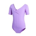 thumbnail image 4 of HAOTAGS Toddler Gymnastics Leotards,Elastic Waist Soft Ballet Dance Short Sleeve Gymnastics Purple 3-4, 4 of 7