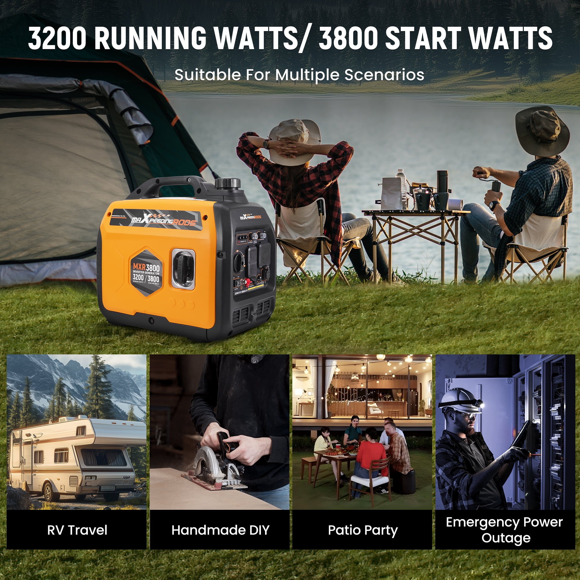 Maxpeedingrods 3800 Watt Portable Gas Powered Generator Inverter for Camping, Home Backup