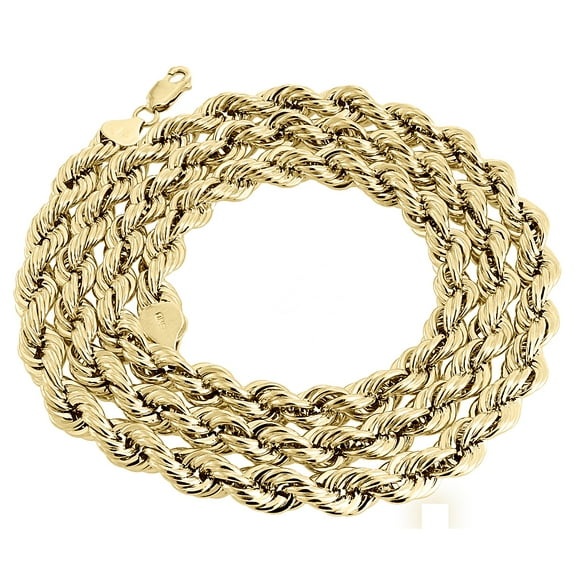 Real 10K Yellow Gold Solid Rope Chain 7mm Shiny Twist Necklace 22 Inches