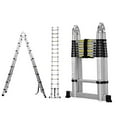 thumbnail image 2 of Extension Ladder 16.5ft 16 Steps Multi Purpose Aluminum A-Frame Folding Extendable Heavy Duty Non-Slip Feet, 2 of 4