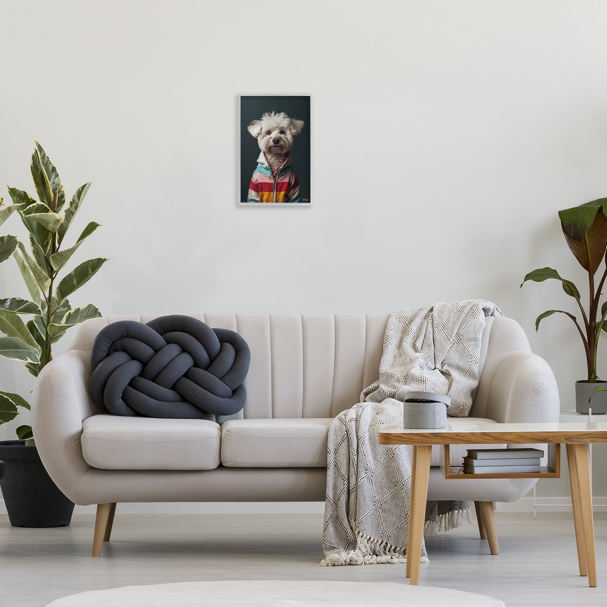 Stupell Industries Terrier Dog with Windbreaker Animals & Insects Painting Gray Framed Art Print Wall Art, 12 x 18