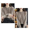 thumbnail image 6 of Women Solid Color Round Neck Long Sleeve Sweater Spring and Autumn All-Match Knitted Cardigan Jacket Camel M, 6 of 7