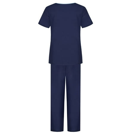 

Xutthjh Women Scrubs Top Short Sleeve V-Neck Tops+Pants Nursing Working Uniform Set Suit