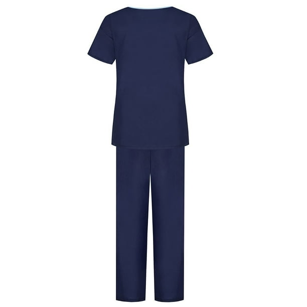 Women Scrubs Top Pants Working Uniform Nurses Clothing Workwear 2PCS ...