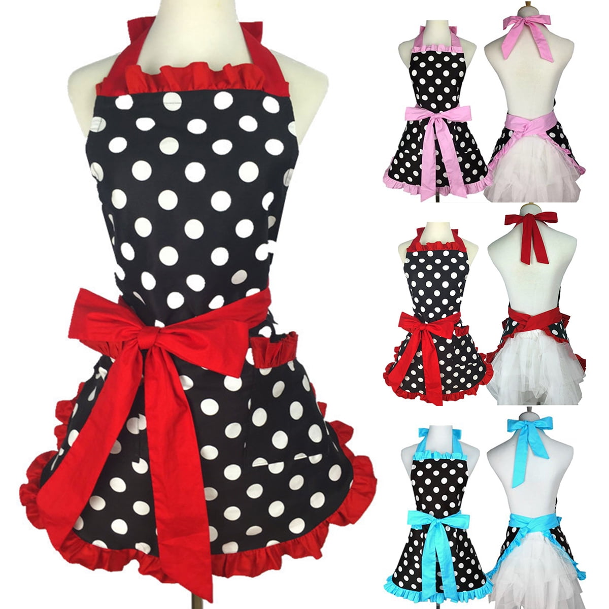 Lovely Cute Bowknot Mother and Daughter Apron Cotton Polka Dot Ruffled Kitchen 