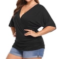 thumbnail image 6 of Fesfesfes Plus Size Tops for Women V-Neck Wrap Short Sleeve Tops Loose Casual Blouse Pleated Hem Summer T-Shirt Tops, 6 of 8