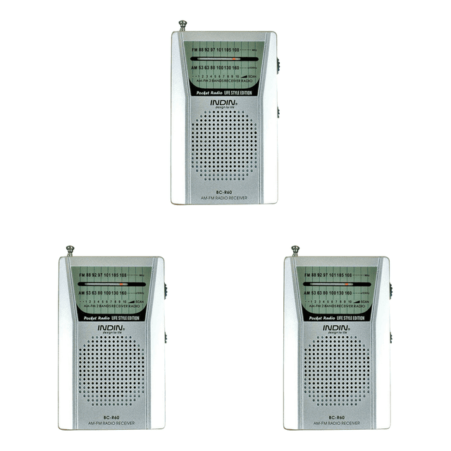 Radio AM FM portátil BC-R60 2AA con pilas y conector para altavoz