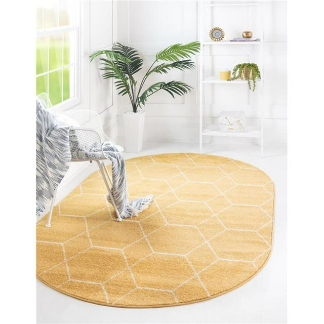 Unique Loom 3151623 5 x 8 ft. Geometric Trellis Frieze Oval Rug, Yellow