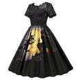 thumbnail image 3 of Robe de Mode Halloween pour Femmes Manches Courtes Col Rond Robe en Dentelle Imprimée Florale Robe Slim pour Dames, 3 of 5