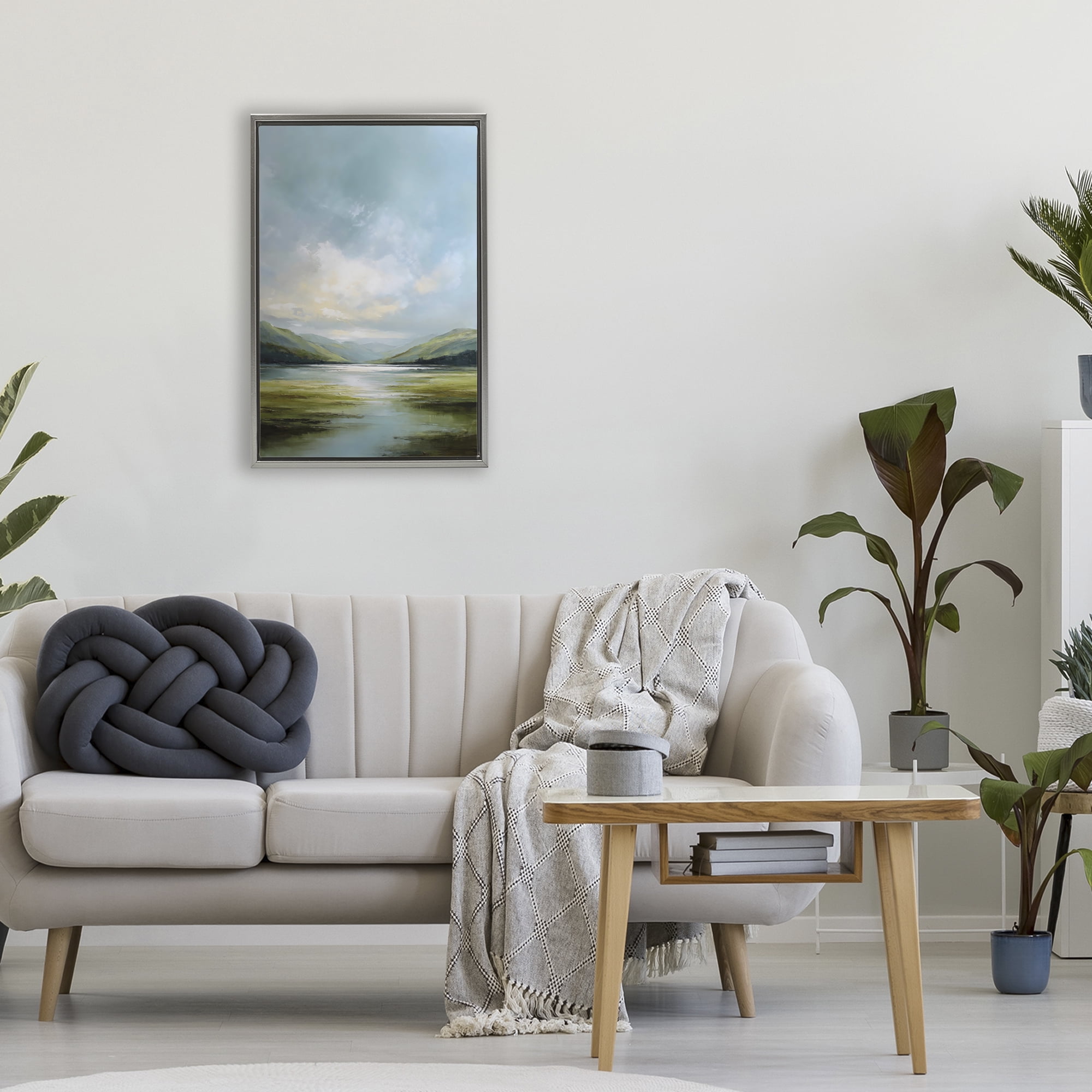 Stupell Industries Here Comes Sun over Valley Gray Framed Floater Canvas Wall Art, design by Petal Prints Design
