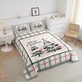 thumbnail image 2 of Merry Christmas Bedding Pine Tree Decor Snowflakes Full Bed Comforter Set, Pink Xmas Tree Buffalo Plaid Check Comforter Winter Holiday Farmhouse Home Decoration Pink Room Decor, 2 of 5