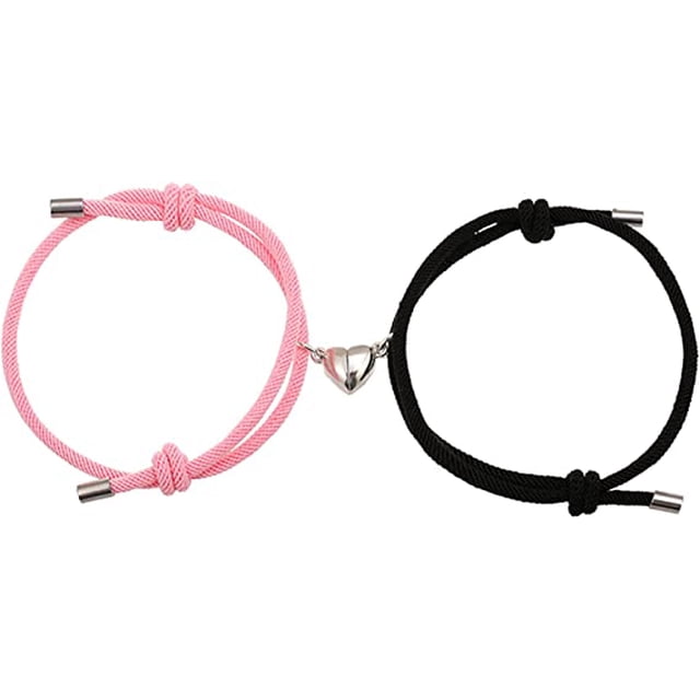 JM Pulsera magnética para parejas (amor negro y rosa), pulsera de relación de pareja como regalo de pareja para novio o novia, esposa y su amante, 2 pulseras de pareja a juego con colgantes de amor JM JM