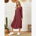 thumbnail image 7 of Women's Lounge Dress Long Sleeve Midi Long Dress Loose Casual Side Slit Dresses Pocket, 7 of 7