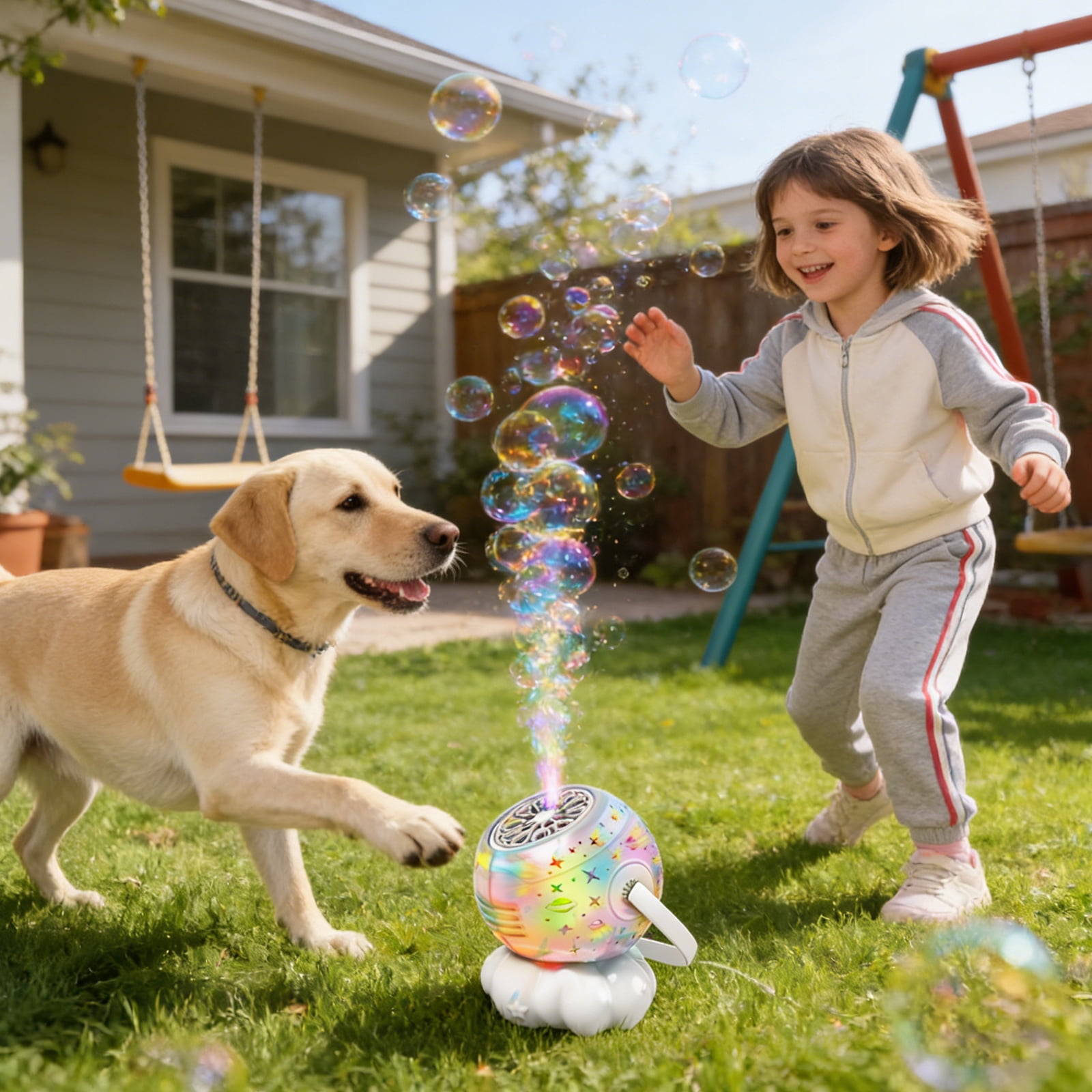 2-in-1 Galaxy Projector Bubble Machine with 100ml Bubble Concentrate, Charging Cable, Rotating Handheld Design with Light, Outdoor, Party, Wedding