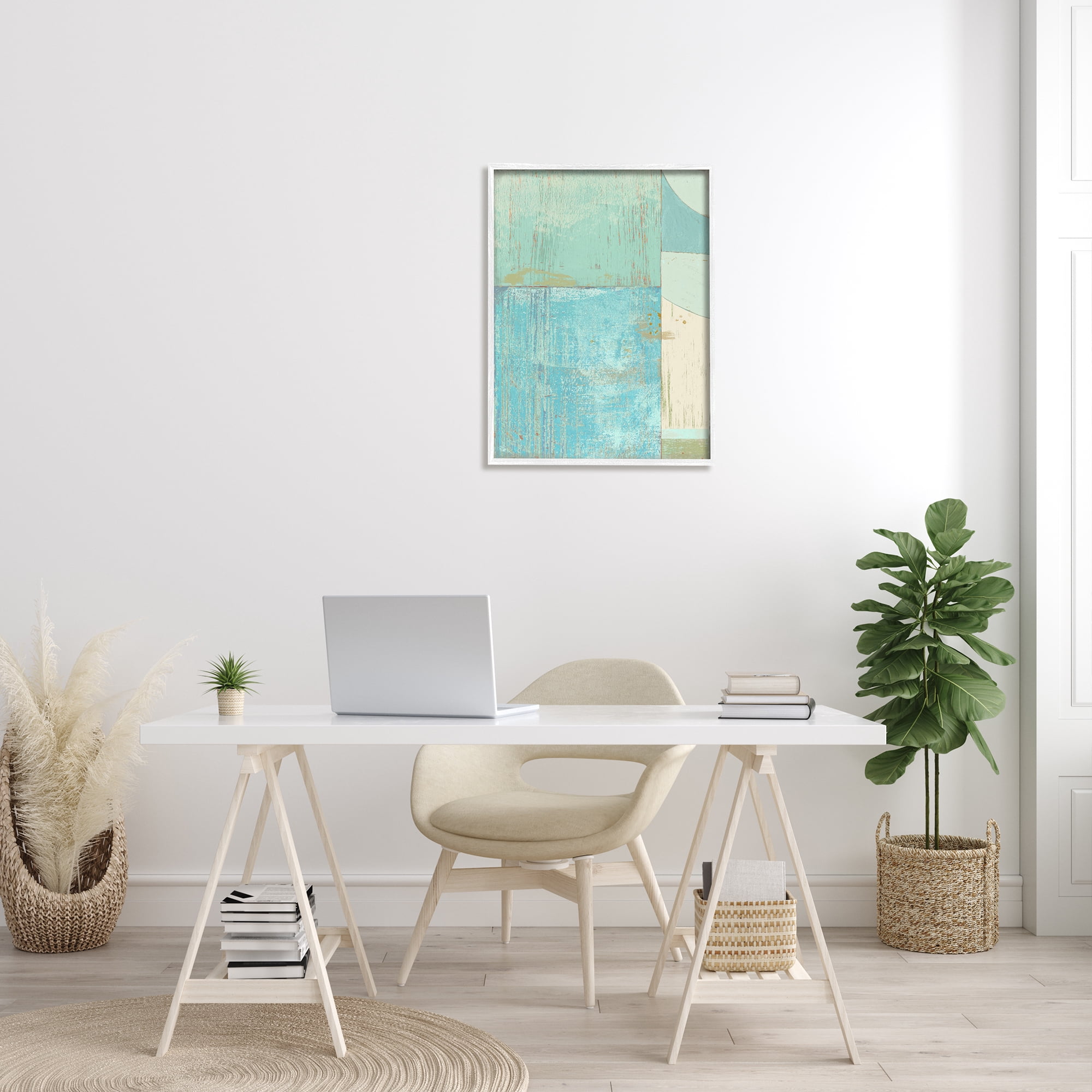 Stupell Industries Seafoam Blue Abstract Rustic Shapes Geometric Collage, 24 x 30, Designed by Suzanne Nicoll