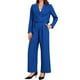 thumbnail image 2 of INSPIRAR CHIC Conjunto de 2 Piezas para Mujeres, Chaqueta Cortada con Solapa de Negocios y Pantalones de Pierna Ancha, Trajes de Trabajo S Azul, 2 of 6