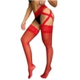 thumbnail image 2 of Women Lingerie Garter Belt Stocking Fishnet Thigh High Tights Suspender Pantyhose Red Size One Size, 2 of 7