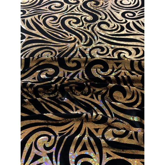 Swirl Hologram Snake Design Foil on Polyester Spandex Velvet Fabric by the Yard or Bolt