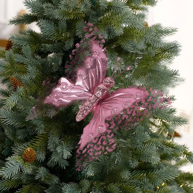 Fiudx Decoración Navideña de Mariposa, Diseño Hueco de Doble Capa, Elegante Color Dorado y Rojo, Manualidad Hecha a Mano, Accesorio para Árbol o Corona de Navidad, Decoración Navideña Multifuncional,