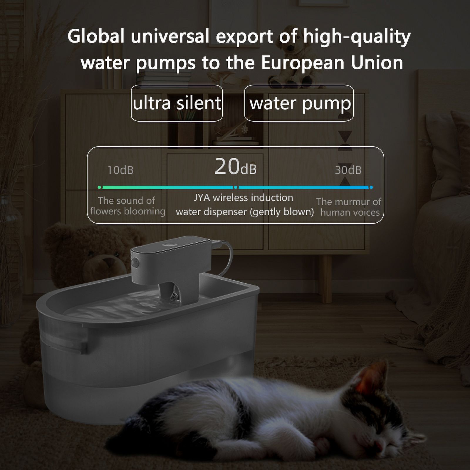 Cat Automatic Water Fountain ABS material, Wireless Induction Chargeable Ultra Quiet
