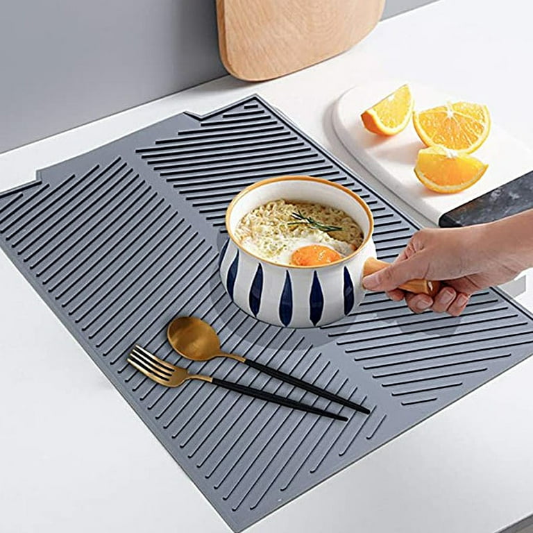 Silicone Drying Mat, Dish Drying Mat, Large Dish Drainer Mat for Kitchen  Counter, Non-Slip Silicone Sink Mat, BPA Free, Dish Washer Safe 