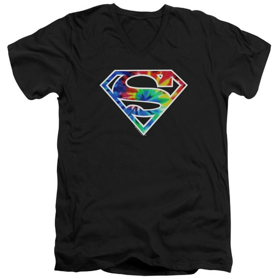 Superman Superman Tie Dye Logo Adult V-Neck T-Shirt 30/1 T-Shirt Black