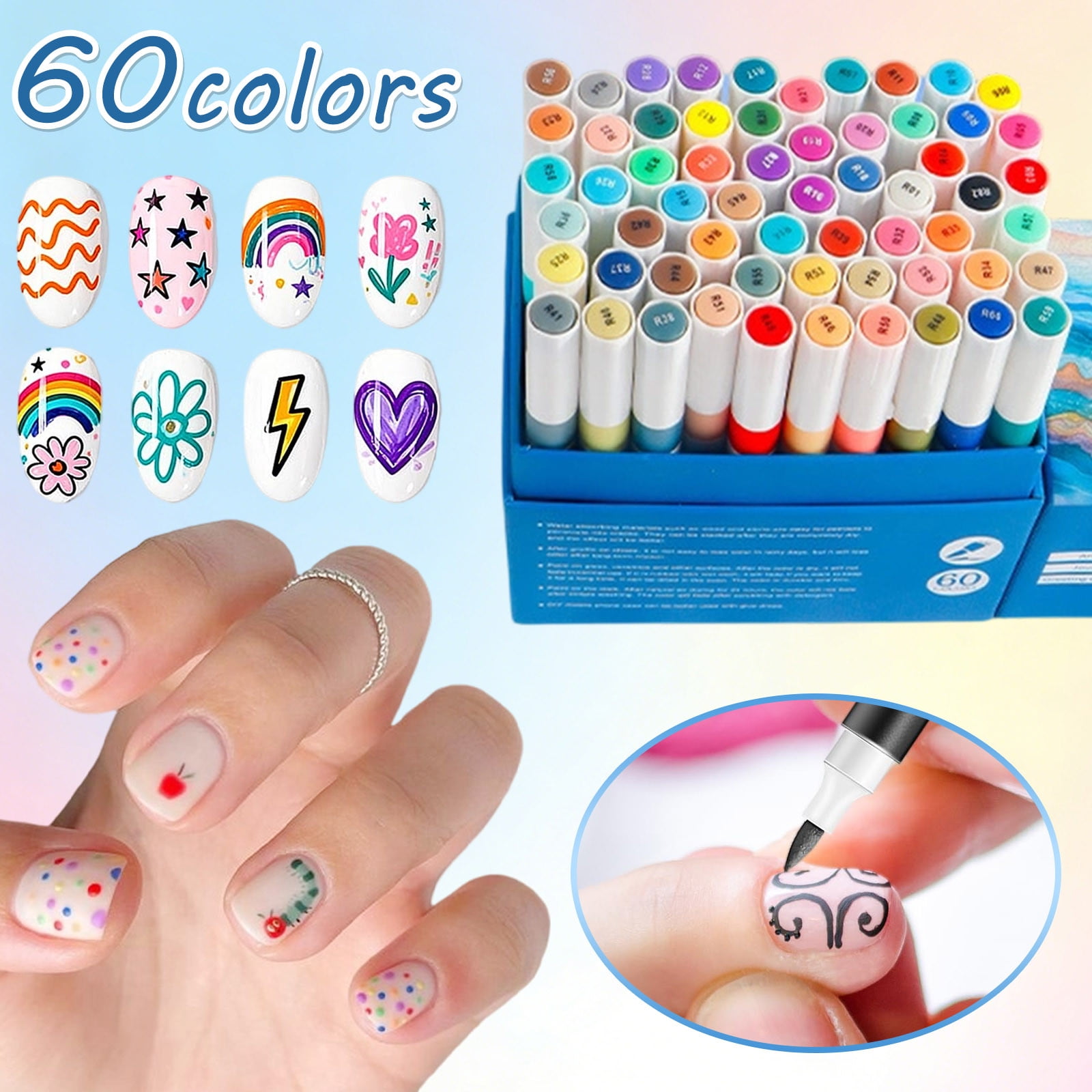 WEGFTDUOP 12 Colors Nail Art Pens - Waterproof Acrylic Paint Markers Drying Nail Tools For DIY Patterns Precision Tip For Beginners And Professionals 12ml