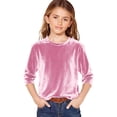thumbnail image 1 of AWZXDE T-Shirt en Velours pour Filles à Manches 3/4, Doux, Col Rond, Hauts Décontractés pour Filles, T-Shirt de Base Confortable 3-14 Ans, 1 of 4