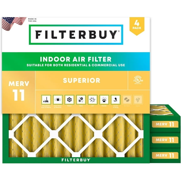 Filterbuy 15x15x2 MERV 11 Allergen Defense, Pleated HVAC AC Furnace Air Filters (4-Pack)
